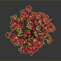 Cartoon Scenery Vibrant Tree with Red Pink Leaves and Exposed Roots on Reflective Surface