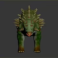 Green Ankylosaurus Like Dinosaur Model with Red Spots Yellow Spikes and White Green Tail Tip