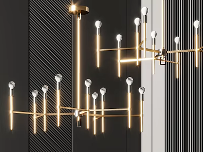 Modern Golden Chandelier with Sleek Metal Frame and Multiple Globe Bulbs 3d model