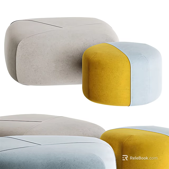 Stylish Sofa Stools Featuring Gray Yellow And Light Blue Color Combinations 3d model 