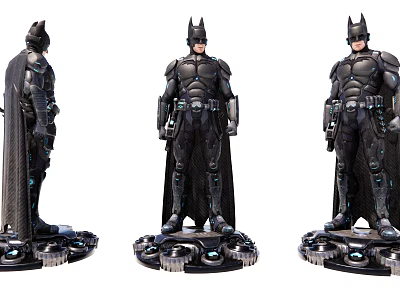 Game Movie Character Batman Statue with Black Armor Cape Gear Design Base Three Different Angles 3d model