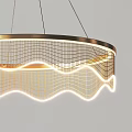 Modern Elegant Chandelier With Gold Frame Wavy Mesh Shade And Soft Lighting