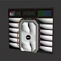 Futuristic Industrial Door Panel With Metallic Grilles And Red Accents