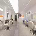 Modern Beauty Hair Salon Interior with White Styling Chairs Large Mirrors and Sleek Lighting