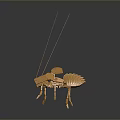 Golden Metallic Ant Sculpture With Long Antennae On Dark Reflective Background