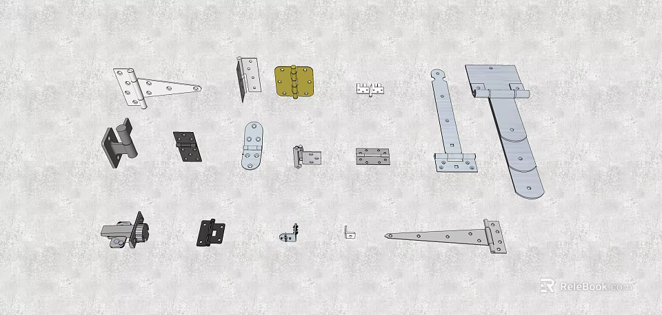Various Metal Hardware Components Including Hinges Brackets And Fasteners 3d model