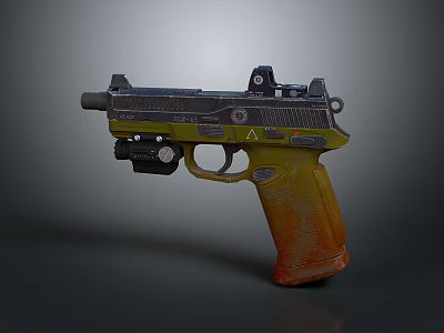 Tactical Pistol With Yellow Orange Grip And Black Barrel Textured Design 3d model