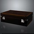 Vintage Brown Leather Trunk With Metal Locks And Decorative Rivets