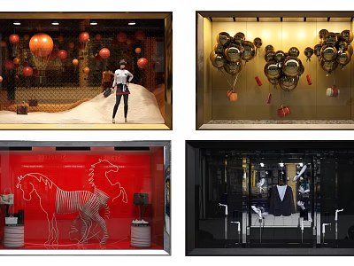 Modern Fashion Shop Window Displays Featuring Mannequin Red Gold Decor Zebra Pattern and Suit Jacket 3d model