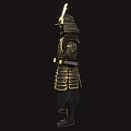 Game Movie Character in Golden Black Samurai Armor with Helmet and Armored Design