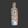 Traditional Ceramic Sculpture Carving Vase With Painted Female Figures And Architecture
