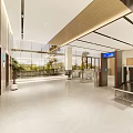 Modern Reception Desk Interior Design With LOGO Display Glass Partitions And Wooden Shelves