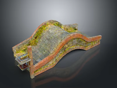 Moss Covered Curved Arch Decorative Model With Red Edges And Gray Stone Surface 3d model