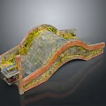 Moss Covered Curved Arch Decorative Model With Red Edges And Gray Stone Surface