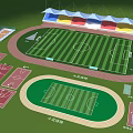 Large And Small Football Fields With Running Track Colorful Stands And Basketball Courts