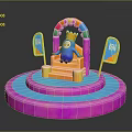 Colorful Display Stand With Arch Blue Cartoon Figure And BHA Flags On Pink Blue Base