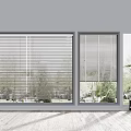 Window Blinds Covering Large Windows In Bright Modern Room With Outdoor Greenery View