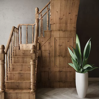 Wooden corner stairs 3d model