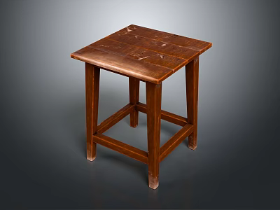 Solid Wood Square Top Stool With Simple Design And Natural Brown Finish 3d model
