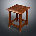 Solid Wood Square Top Stool With Simple Design And Natural Brown Finish 3d model