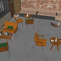 Cozy Café Interior With Wooden Tables Green Chairs And Potted Plant Decor