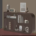 Modern Wooden Entryway Side Cabinet With Books Framed Art and Decorative Items