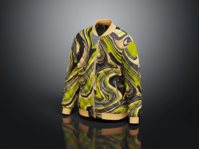 Stylish Green Black Beige Swirl Pattern Jacket With Trendy Design And Collar 3d model