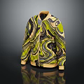 Stylish Green Black Beige Swirl Pattern Jacket With Trendy Design And Collar
