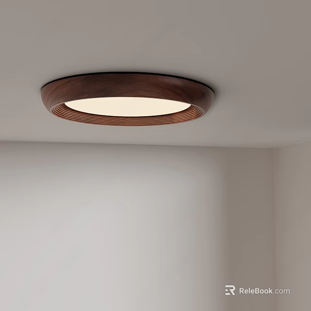 Modern Circular Dark Brown Wooden Frame Ceiling Light With White Glow On Ceiling 3d model 