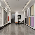 Modern Building Materials Showroom Interior With Colorful Wall Panels Tiles And Gray Floor
