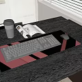 Modern Workspace Desk Setup With Keyboard Mouse Pad Coffee Cup And Open Magazine