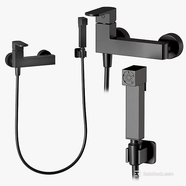 Modern Black Shower System With Handheld Sprayer And Fixed Fixture Design 3d model 