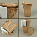 Woven Storage Basket With Lid And White Towel For Home Organization