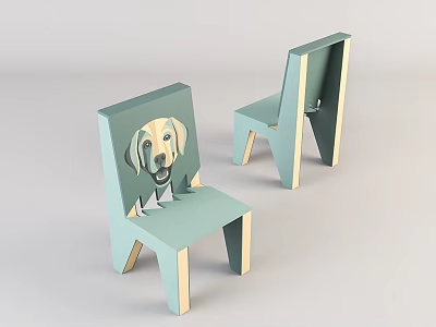 Light Blue Leisure Chairs with Dog Pattern On Backrest and Light Wooden Legs Design 3d model