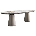Modern Dining Table With Red White Marble Tabletop And Conical Colored Legs