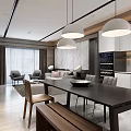 Modern Dining Living Room Interior Design With Pendant Lights Dining Table Sofa And Wine Cabinet