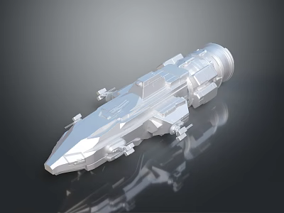 Futuristic Silver Streamlined Spacecraft For Space Exploration With Structural Components And Thruster Modules 3d model