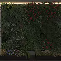 Living Green Plant Wall With Various Plants Red Flowers And Bottom Planters