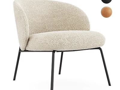 Beige Plush Accent Chair With Curved Backrest Black Metal Legs And Decorative Balls 3d model