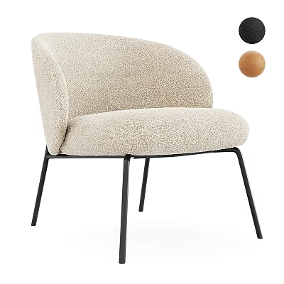 Beige Plush Accent Chair With Curved Backrest Black Metal Legs And Decorative Balls 3d model
