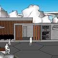 Modern Public Building With Wooden Panels Benches And Outdoor Leisure Area