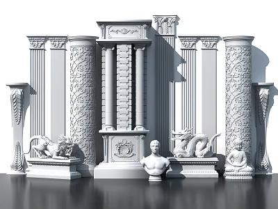 Ornate Roman Columns Architectural Design With Intricate Carvings And Decorative Busts 3d model