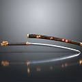 Traditional Samurai Sword Weapon With Curved Steel Blade Wooden Handle And Gold Decorative Accents