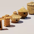 Various Handmade Wooden Containers With Traditional Lids And Crafted Designs