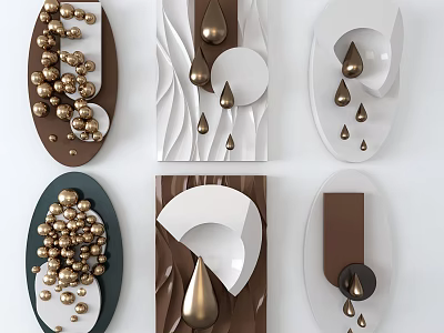 Modern Wall Decor with Geometric Shapes Gold Droplets and Spheres 3d model