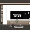 White Modern TV Cabinet With Open Shelves Light Wooden Countertop And Potted Plant