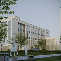Modern Office Building Exterior With Glass Facade Landscaped Garden Trees And Lawn