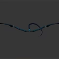 Fantasy Weapon With Bat Wings Blue Glowing Patterns And Curved Tail Design