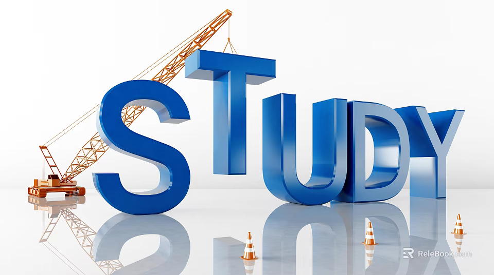 Commercial Equipment Crane With Traffic Cones And Large Study Letters Setup 3d model 