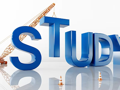 Commercial Equipment Crane With Traffic Cones And Large Study Letters Setup 3d model